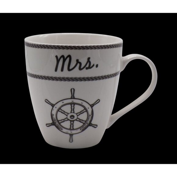 Pfaltzgraff Set-2 Mr. & Mrs. Anchor & Wheel Nautical Theme Large Coffee Mugs - Picture 7 of 8